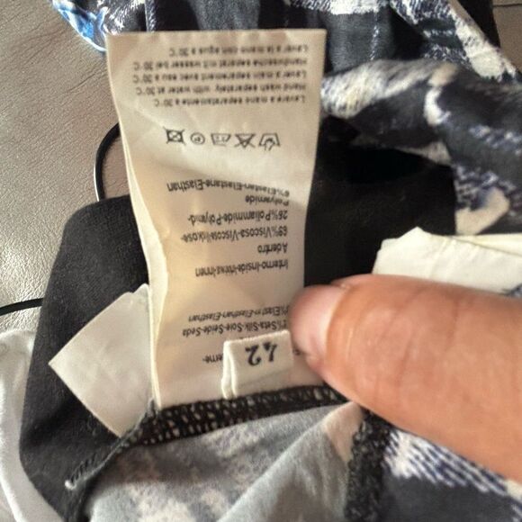 120% Lino floral plaid Shirt Dress long sleeve classy striped box square design - Picture 2 of 8